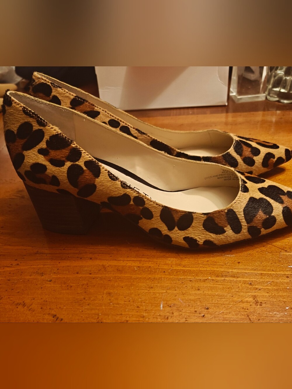 Sole Society Calf Hair Leopard Print Block Heel Pumps in Tan and Black New
